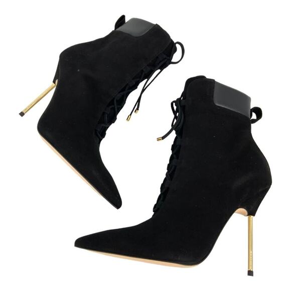 Good American Scandal Lace Up High Heel Booties Black Size 8 NWT $275 MSRP - Picture 2 of 8
